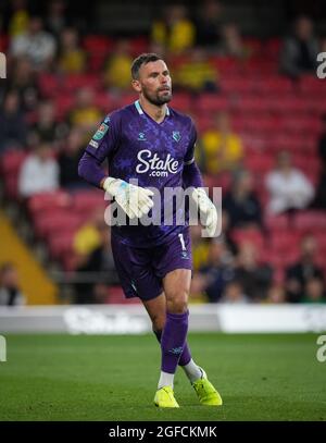 Watford, Großbritannien. August 2021. Torwart Ben Foster von Watford beim Carabao Cup-Spiel zwischen Watford und Crystal Palace in der Vicarage Road, Watford, England am 24. August 2021. Foto von Andy Rowland. Quelle: Prime Media Images/Alamy Live News Stockfoto