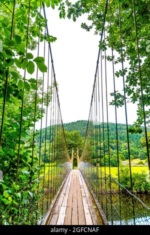 Sappers Suspension Bridge über den River Conwy in Betws Y Coed, Snowdonia National Park, Wales, Großbritannien Stockfoto