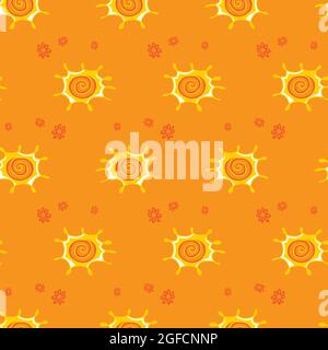 Vektor sonnig orange Reihen von niedlichen Sonne Doodle nahtlose Hintergrund-Muster. Geeignet für Textilien, Geschenkpapier und Tapeten. Stock Vektor
