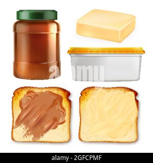 Butteraufstrich Auf Toast Und Paket-Set Vector Stock Vektor