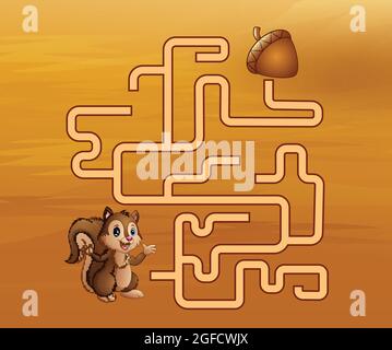 Spiel Eichhörnchen Labyrinth finden ihren Weg in die Walnuss Stock Vektor
