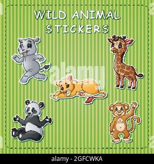 Niedliche Cartoon wilde Tiere auf Sticker Stock Vektor