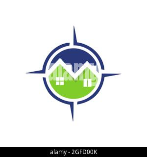 Logo Suche Startseite Icon Set von Suchhaus mit Kompass Symbol Logo Design Illustrationen Stock Vektor