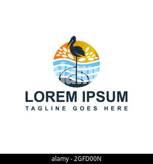 Zeichnung Ökosystem Umweltschutz Pelican Vogel Logo Design Vektor Illustration Stock Vektor