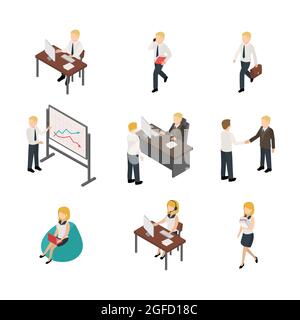 Isometrische Illustrationen für Büromitarbeiter Stock Vektor