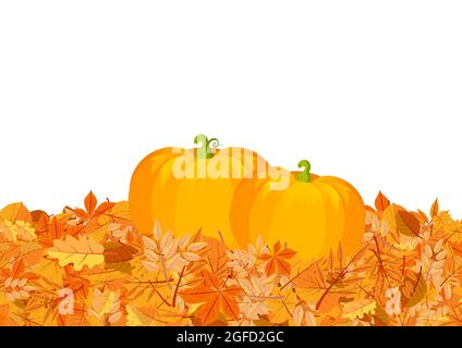 Kürbisse auf Herbstblätter flache Vektorgrafik Stock Vektor
