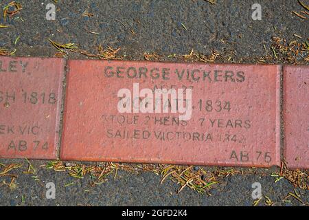 Der Convict Brick Trail in Cambell Town, Tasmanien, Australien. Der Trail erinnert an die etwa 75,000 Sträflinge, die von England nach T transportiert wurden Stockfoto