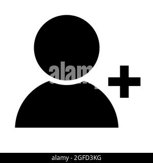 Neues Mitglied-Symbol auf weißem Hintergrund. Erstellen Sie Konto-Zeichen. Fügen Sie Kontakt-Symbol. Neues Benutzer-Logo. Flacher Stil. Stockfoto