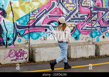 Graffiti auf der Trennwand der israelisch-libanesischen Grenze von der israelischen Seite Stockfoto