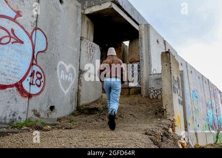 Graffiti auf der Trennwand der israelisch-libanesischen Grenze von der israelischen Seite Stockfoto