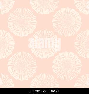 Moderne abstrakte Gerbera Gänseblümchen Blume nahtlose Muster Hintergrund. Geometrische Wiederholung mit monochromem pastellrosa Hintergrund. Botanischer Lino-Druck Stock Vektor