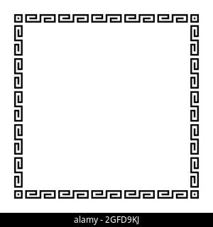 Mäander-Quadrat mit einfachem Mäander-Muster. Quadratischer Rahmen und dekorativer Rand aus eckigen Spiralen, geformt zu einem nahtlosen Motiv. Griechischer Schlüssel. Stockfoto