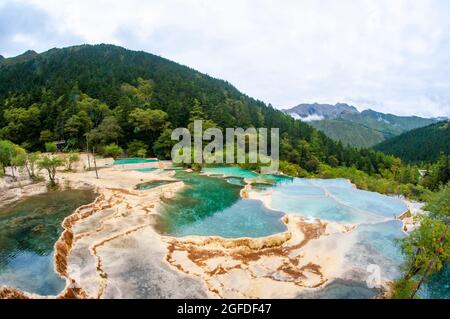 Huanglong Nationalpark im Songpan Bezirk Sichuan Provinz China Stockfoto