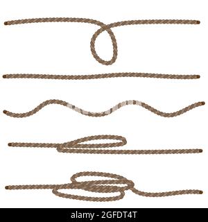 Braun natürliche Jute Seil Set Vektor Illustration. Garnsammlung isoliert auf weißem Hintergrund. PackThread Clipart Stock Vektor