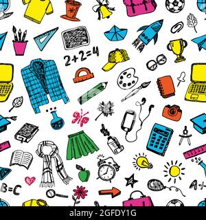 Handgezeichnetes nahtloses Schulmuster auf weißem Hintergrund Stock Vektor
