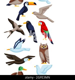 Nahtloses Muster mit stilisierten Vögeln. Bild von Wildvögeln im einfachen Stil. Stock Vektor