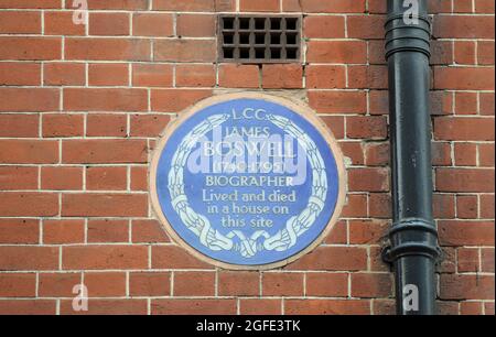 James Boswell Blue Plakette in Fitzrovia in London Stockfoto