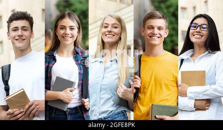 Erfolgreiche Studenten Portraits in A Row, Collage Stockfoto