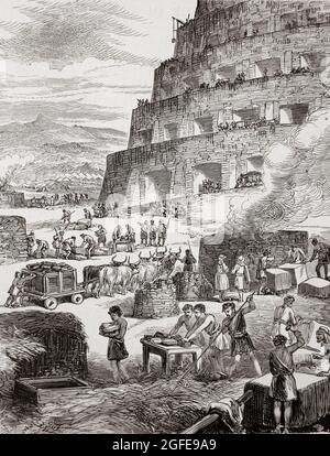 Illustration zum Bau des Turms zu Babel Genesis11:1-9 Altes Testament Stockfoto