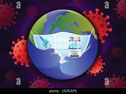 Erde mit Maskenvektordarstellung isoliert. Globus Design Vektor Illustration für Banner, Web und Infografiken. Virus, der die Erde angreift. Stock Vektor