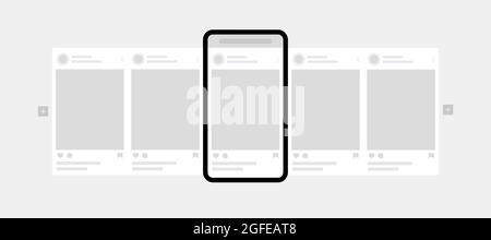 Carousel Interface Posts für Social Network Design. Smartphone mit Karussellposten und Werbebannern. Design der Medienschnittstelle. Stock Vektor