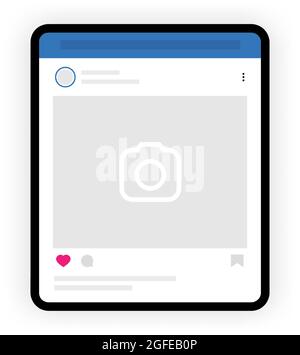 Kiew, Ukraine - 1. August 2021: Tablet-pc mit Facebook-Post-Schnittstelle. Facebook-Schnittstelle Post-Mockup-Vorlage. Werbeanzeigen in sozialen Netzwerken werden für „beliebt“ gepostet Stock Vektor