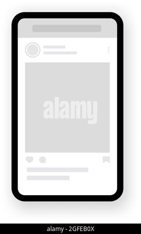 Smartphone mit Schnittstelle für soziale Netzwerke. Beliebte Vorlage für Post-Mockup-Beiträge in sozialen Netzwerken. Web-Seite App-Interface-Design. Stock Vektor