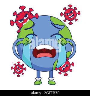 Erde Cartoon Vektor Illustration isoliert. Globus flaches Design Vektor-Illustration für Web und Infografiken. Vektor Erde und Coronavirus. Stock Vektor