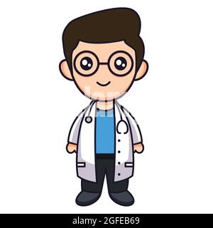 Nette Arzt Vektor-Illustration isoliert auf weißem Hintergrund. Cartoon-Illustration des Arztes. Stock Vektor