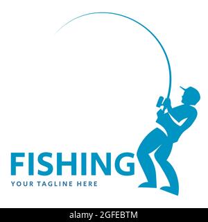 Angeln Vektor-Logo-Design-Vorlage. Fischer, Fischer, Fisch oder Angeln, Sport-Symbole Stock Vektor