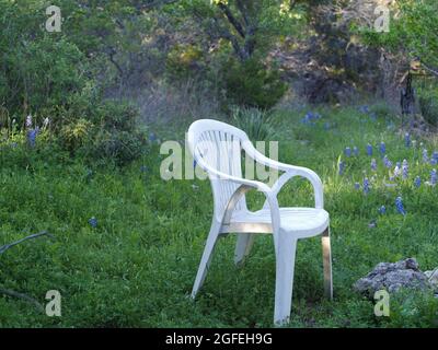 Muleshoe Bend und Privatresidenz, Spicewood, Burnett County, Texas, USA. Gestohlenes Land der Mumunuu, Coahuiltecan, NTE Konitsaaii Gokiyaa, Tokawa, J Stockfoto