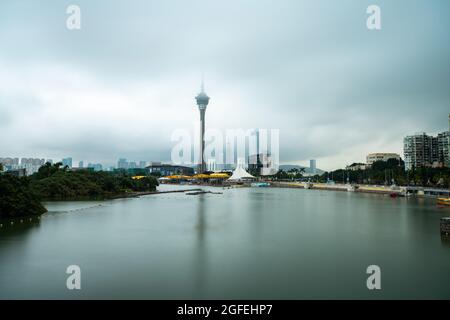 Blick auf das Macau Tower Convention and Entertainment Center in Macao Stockfoto