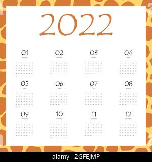 2022 Kalenderplaner. Unternehmenswoche. Vorlagenlayout, 12 Monate jährlich, farbiger Hintergrund. Einfaches Design für Business-Broschüre, Flyer, Printmedien Stock Vektor