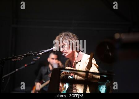 16. JULI 2021 - GENUA, ITALIEN: Die italienische Rockband Negrita spielt live in der Villa Serra in Genua, Italien, für das Goa-Boa Festival 2021 Stockfoto