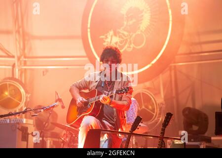 16. JULI 2021 - GENUA, ITALIEN: Die italienische Rockband Negrita spielt live in der Villa Serra in Genua, Italien, für das Goa-Boa Festival 2021 Stockfoto