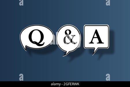 Fragen und Antworten Symbol in Bubble Speech vor dunkelblauem Hintergrund. 3D-Q&A-Zeichen in White Thoughts Bubbles . Business-Hilfe- und Support-Konzept Stockfoto