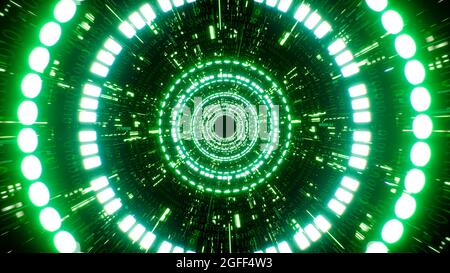 Grüner Neon Binärzahl Code Matrix Tunnel Stockfoto