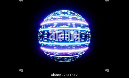 Glowing Neon Ring Light and Technology Strukturierte Lichtkugel Stockfoto