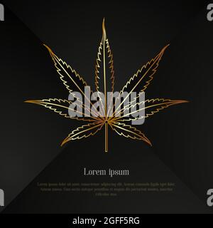 Goldenes Blatt Cannabis auf schwarzem Hintergrund und Platz für Text Stock Vektor