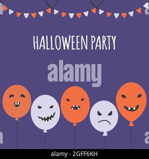 Halloween Karneval Hintergrund mit Girlande Fahnen und Luftballons. Vektorgrafik. Konzept der Einladung zur Party. Stock Vektor