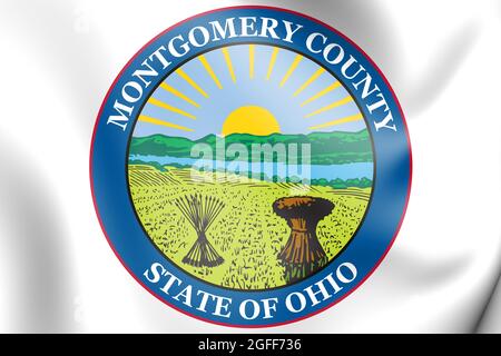 3D-Siegel von Montgomery County (Ohio State), USA. 3D-Illustration. Stockfoto