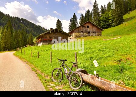 Alm im Lochbachtal bei Oberstdorf, im Oberallgäu, Schwaben, Bayern, Deutschland, Europa Stockfoto