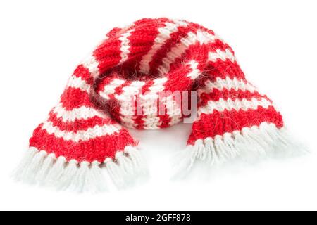 Roter Wollschal isoliert auf weißem Hintergrund Stockfoto