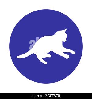 CAT-Logo. Hellweiße Silhouette isoliert vom Hintergrund. Katzentet in Linie Art. Stockfoto