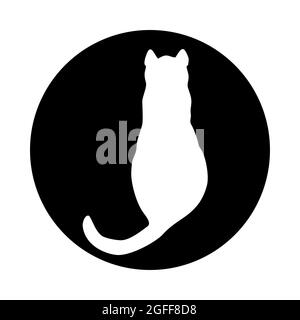 CAT-Logo. Hellweiße Silhouette isoliert vom Hintergrund. Katzentet in Linie Art. Stockfoto