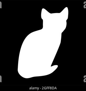Schönes Schwarz-Weiß-Katzen-Logo. Hellweiße Silhouette isoliert vom Hintergrund. Katzentet in Linie Art. Stockfoto