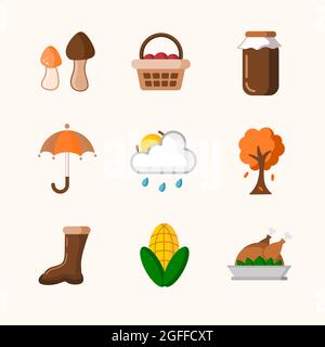Autumn Icon Set Vektor mit flachem Design zusätzliches Bild kann Schicht für Schicht bearbeitet werden Stock Vektor
