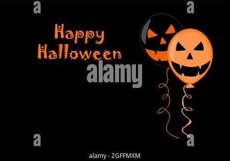 Vektordarstellung von Ballons auf schwarzem Hintergrund. Happy Halloween-Konzept mit Platz für Text, Kopierer Platz. Stock Vektor