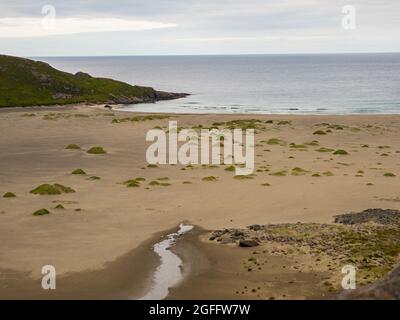 Dünen auf dem großen, sandigen, schönen Bunes Strand, Lofoten, Norwegen Stockfoto