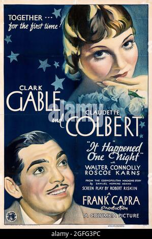 Filmplakat: IT Happened One Night (1934): Regie: Frank Capra. Mit Clark Gable, Claudette Colbert, Walter Connolly, Roscoe Karns. Stockfoto